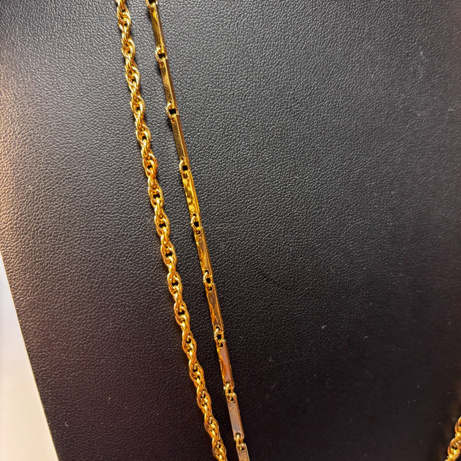 Layered Necklace Gold Rope and Bar Link Chains 18 Inch Minimalist Classic