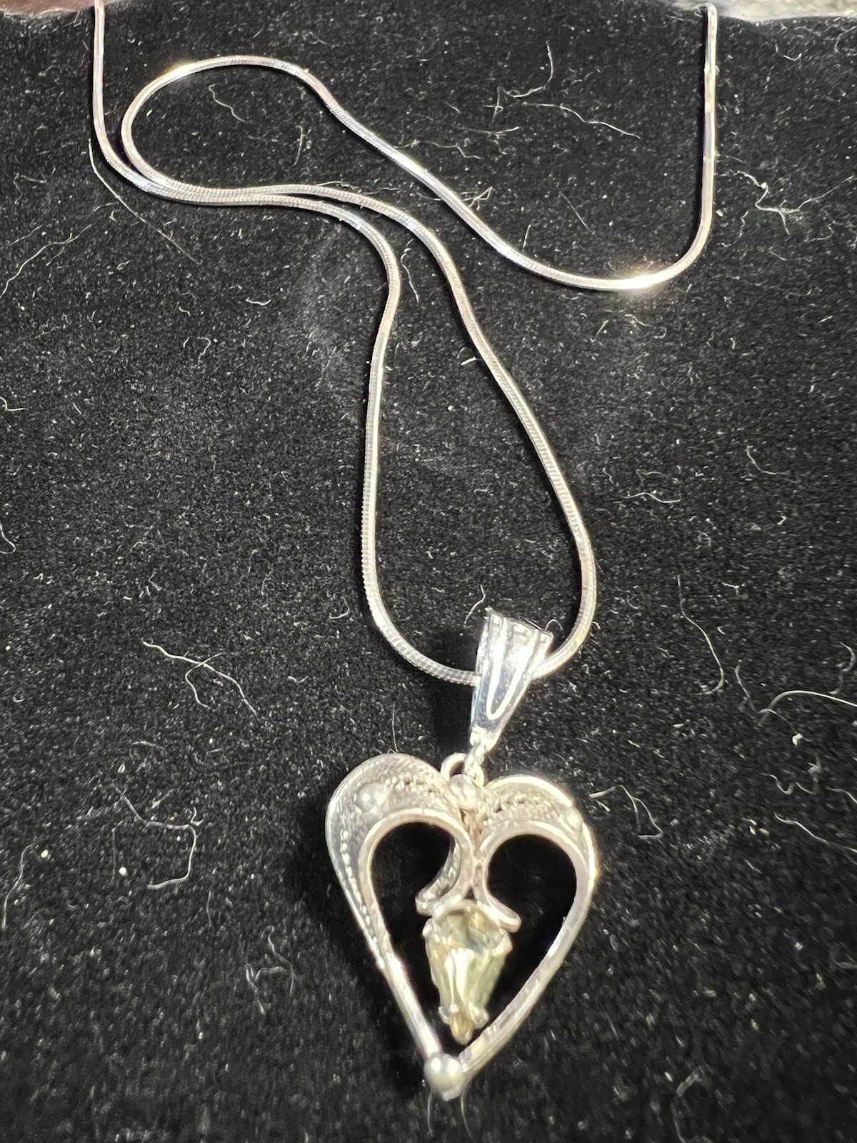 Beautiful 925 Sterling Silver Heart Detail Smokey Quartz Pendant And 20” Chain