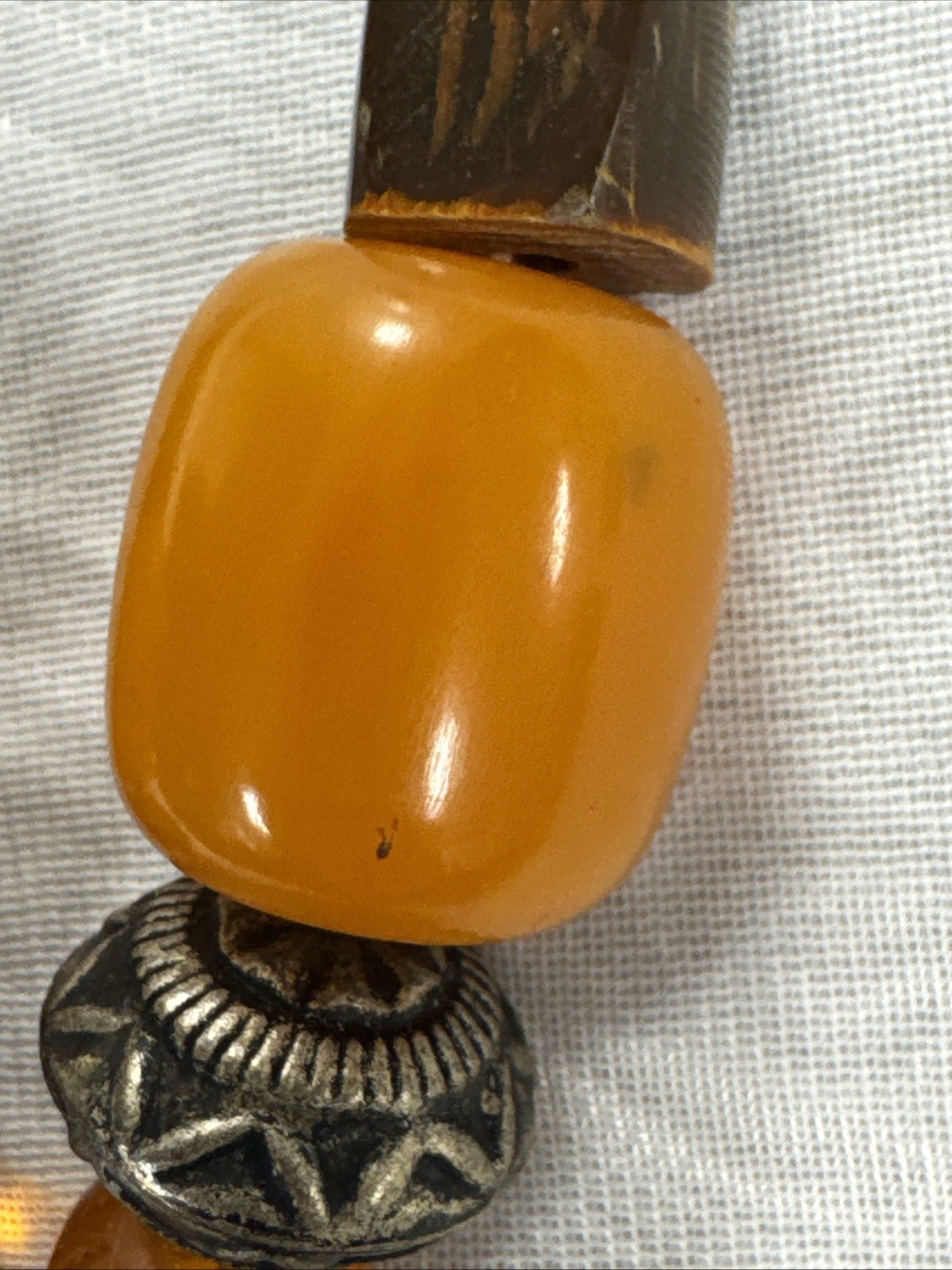 Vintage Bohemian Multi Color Necklace Tibetan Resin Amber with Turquoise Pendant