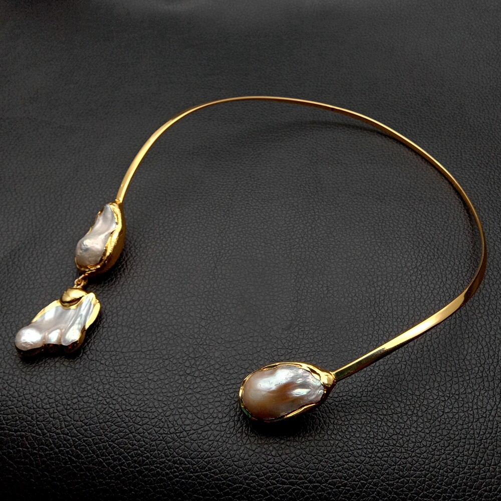 White Keshi Pearl 18 K Yellow Gold Plated Choker Necklace