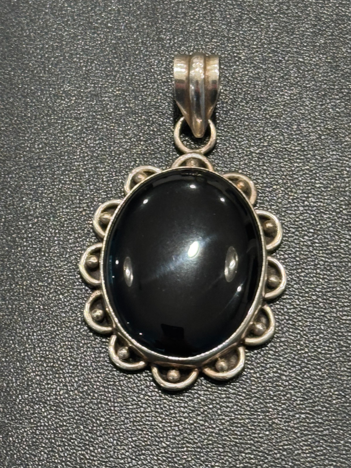 Vintage Silver Black Onyx Cabochon Pendant