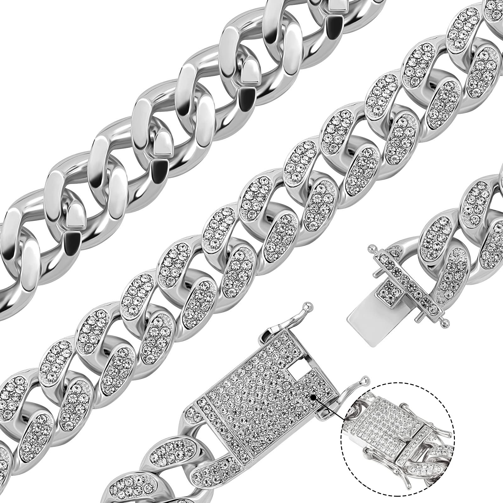 GIHENHAO 2pcs Cuban Link Chain for Men,Silver Necklace and Bracelet,Miami Cub…