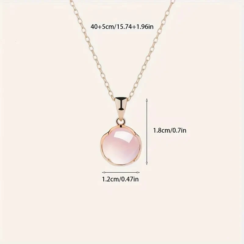 Cherry Blossom Pink Oval Shape Necklace Clavicle Chain Pendant Jewelry Women