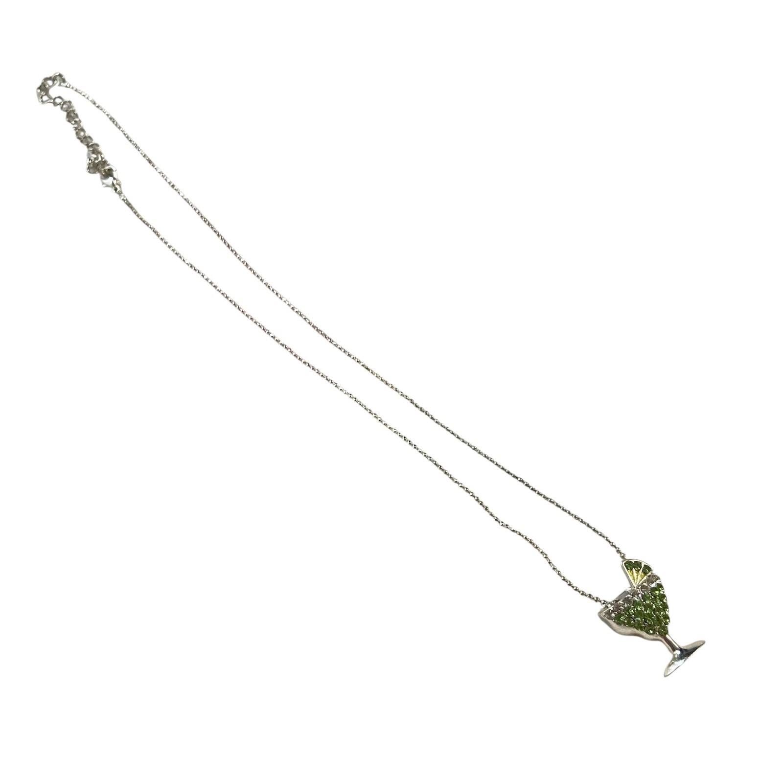 Silver Margarita Lime Pendant Necklace Cocktail Crystals Costume Minimalist