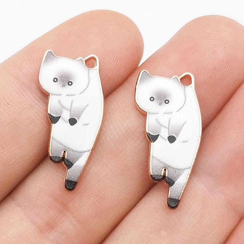 12PCS Gold Tone Enamel CAT Charm Pendant, Halloween Charms 12X25mm LCRG12