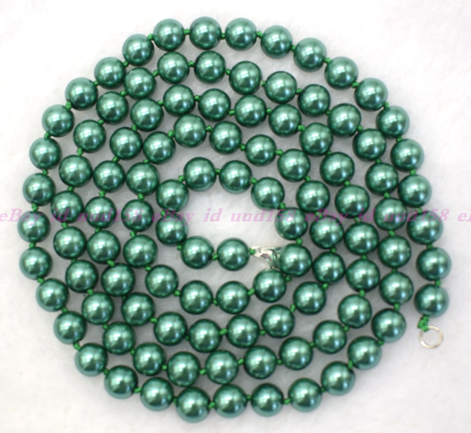 Women’s Ink Green South Sea Shell Pearl Round Beads Necklace 16-50″