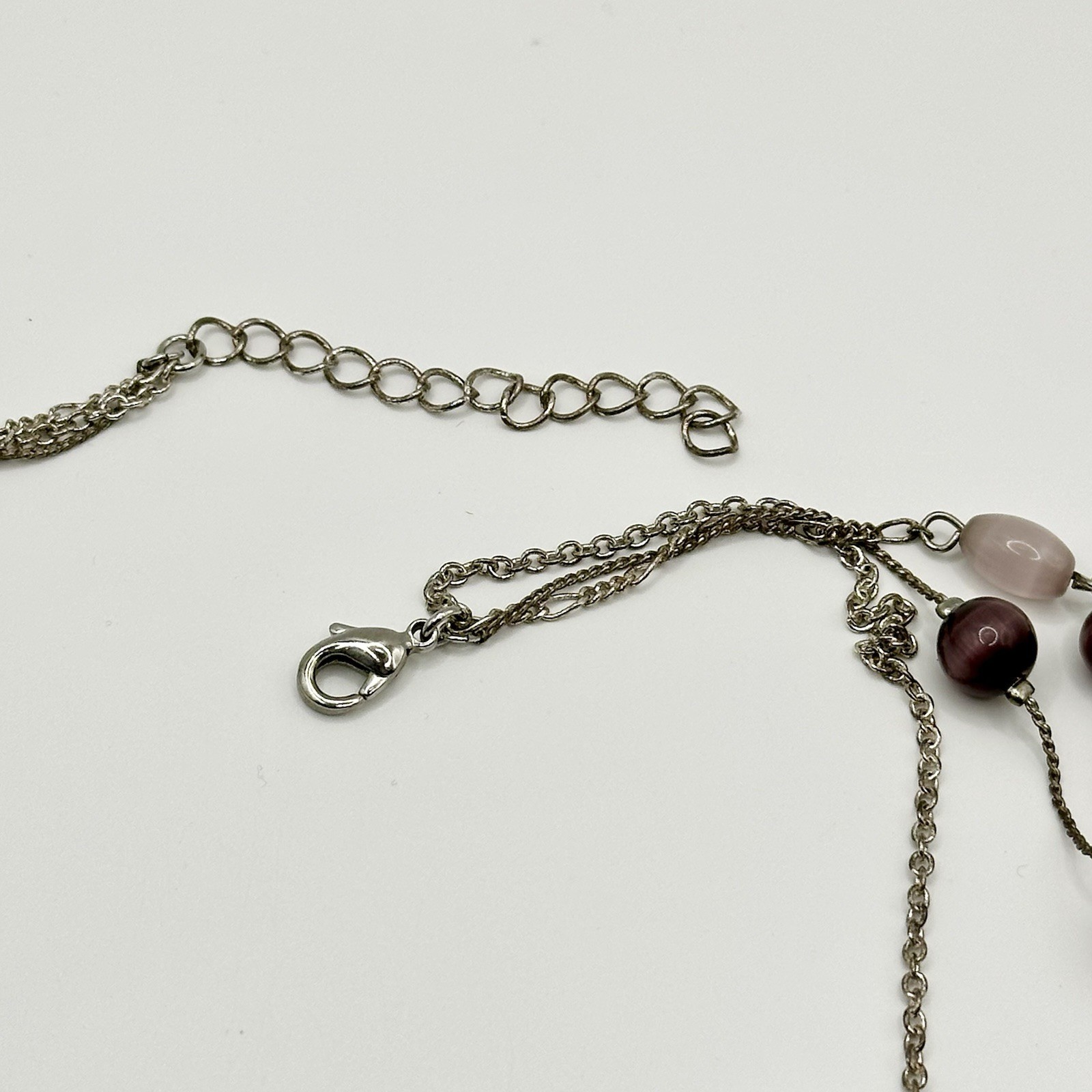 Purple Glass Cats Eye Necklace Silver Tone Layered Multi Strand 16-18”