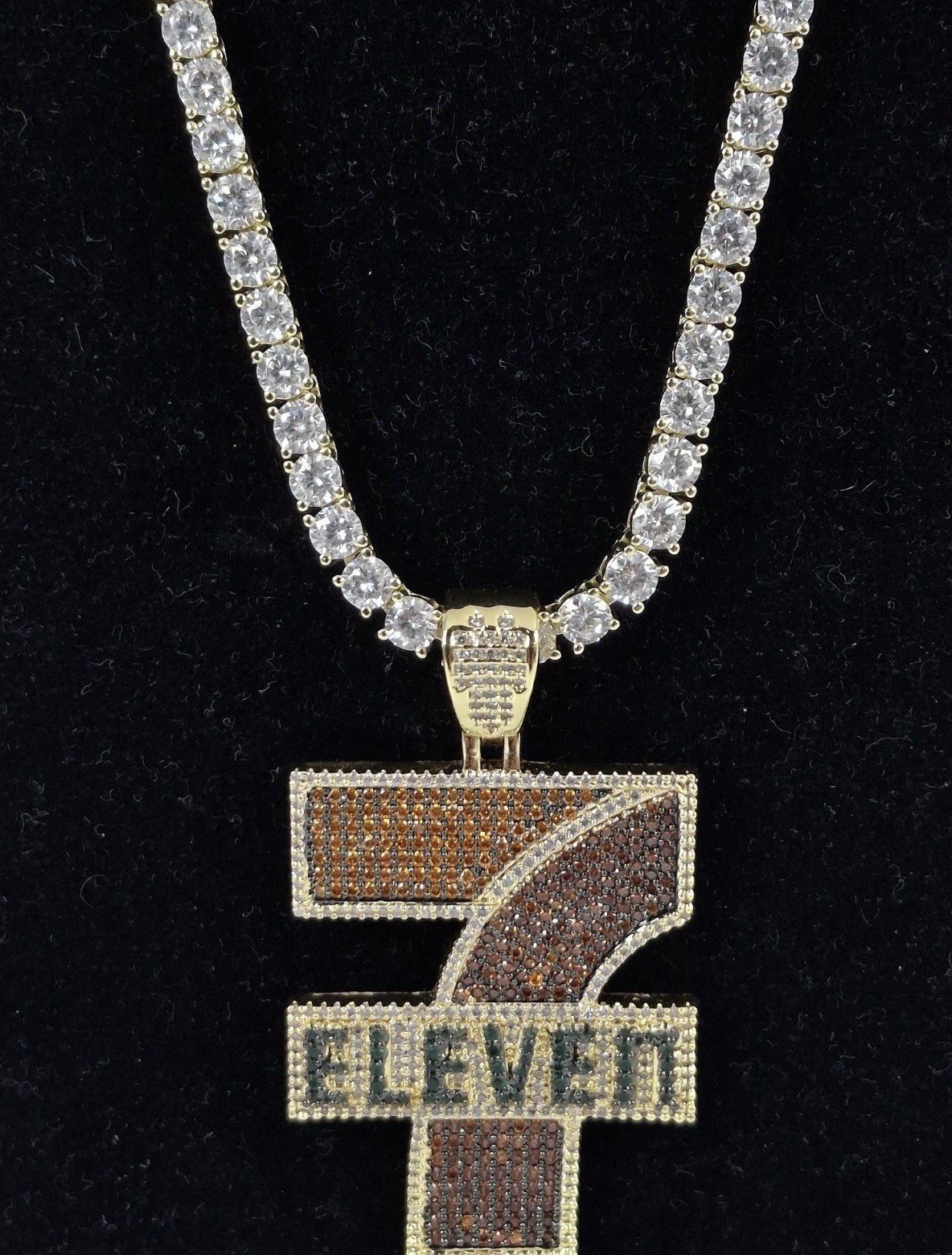 King Ice x 7-Eleven Gold Tone CZ Pendant Necklace Tennis Chain w/ Box Authentic