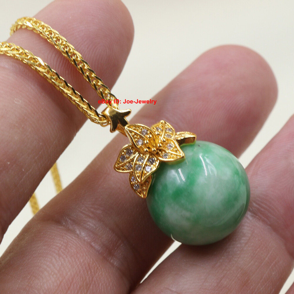 Gold Plated Alloy Heated Green Jade Ball Pendant Best Gift 28mm H