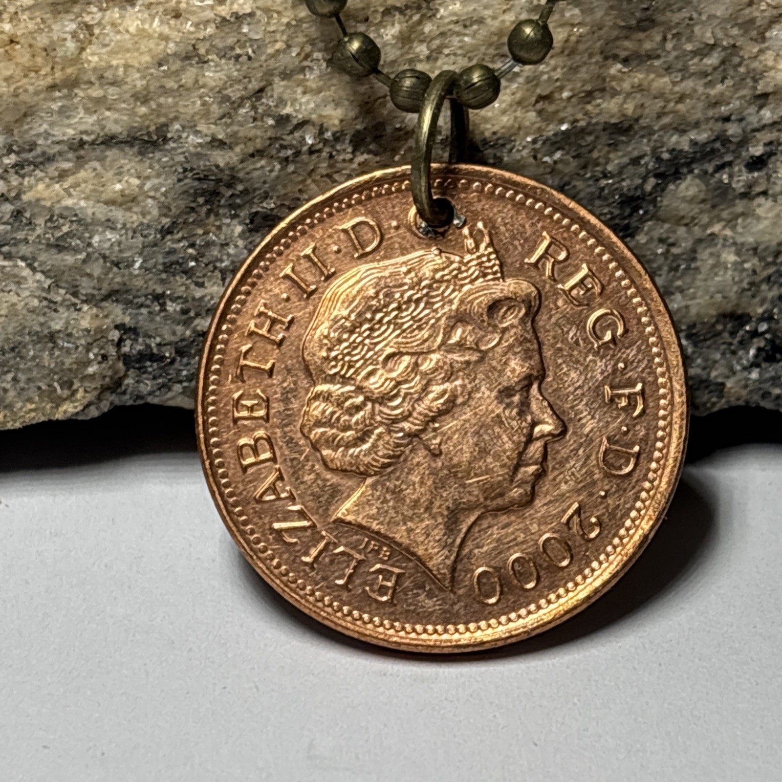 UK 2 Pence Coin Pendant Prince of Wales Plume Welsh Ostrich. Wear History!