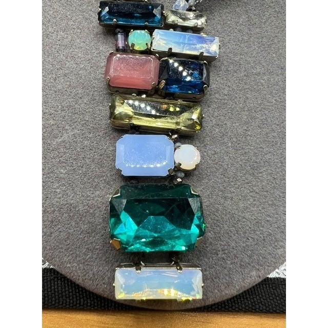 Rare Vtg J Crew Mixed Crystal Sea Glass Statement Necklace Asymmetric Iridescent