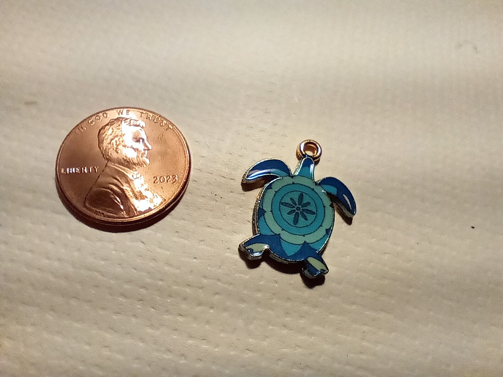 Tiny Enameled Metal Turtles Gold Tone Turquoise Enamel Finish 16mm x 17mm A-3