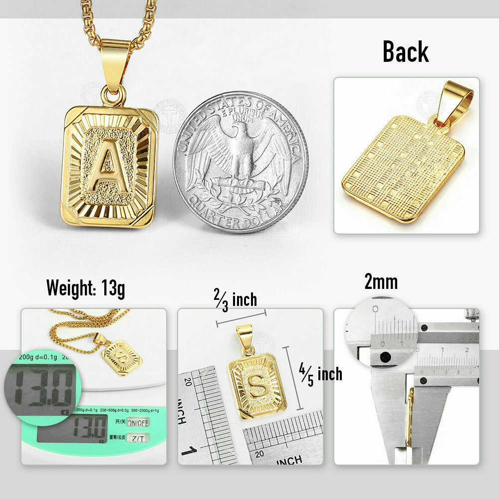 Gold Plated Initial Letter Pendant Necklace Alphabet Charm A-Z For Women Men