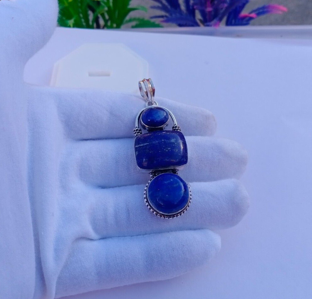 Natural Lapis Lazuli Pendant | Silver plated pendant | Lapis Lazuli Jewelry