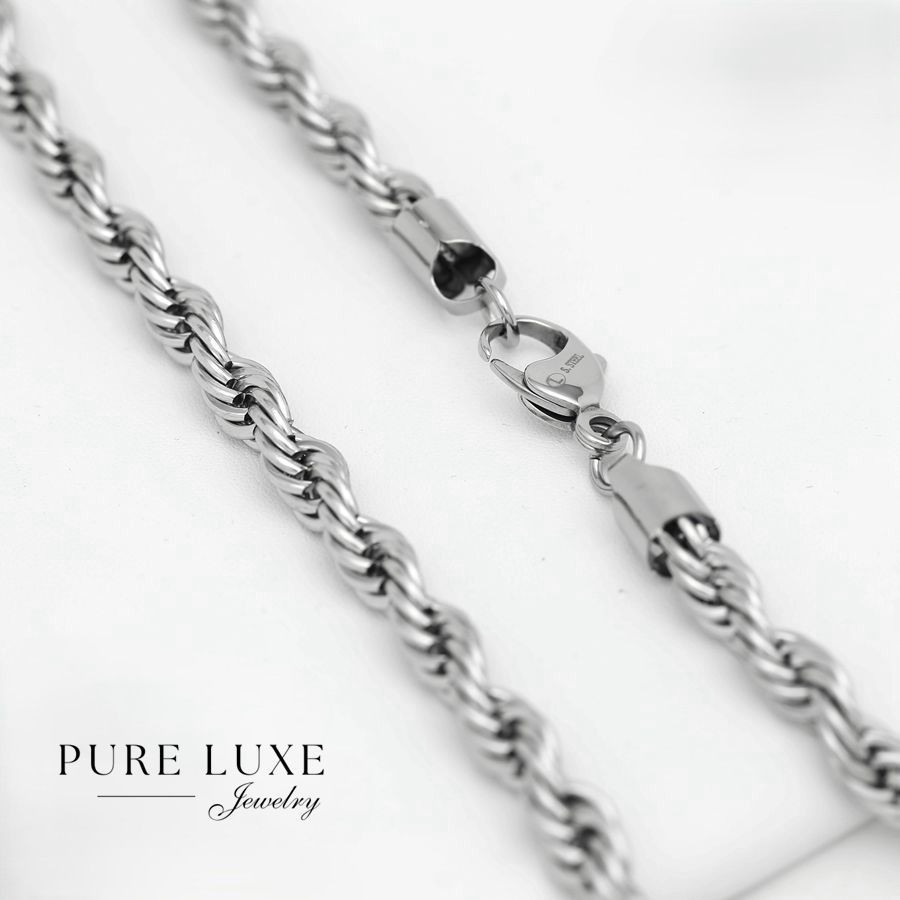Men’s 24″ Silver Stainless Steel 8mm Wide Rope Chain Unisex High Polish Box