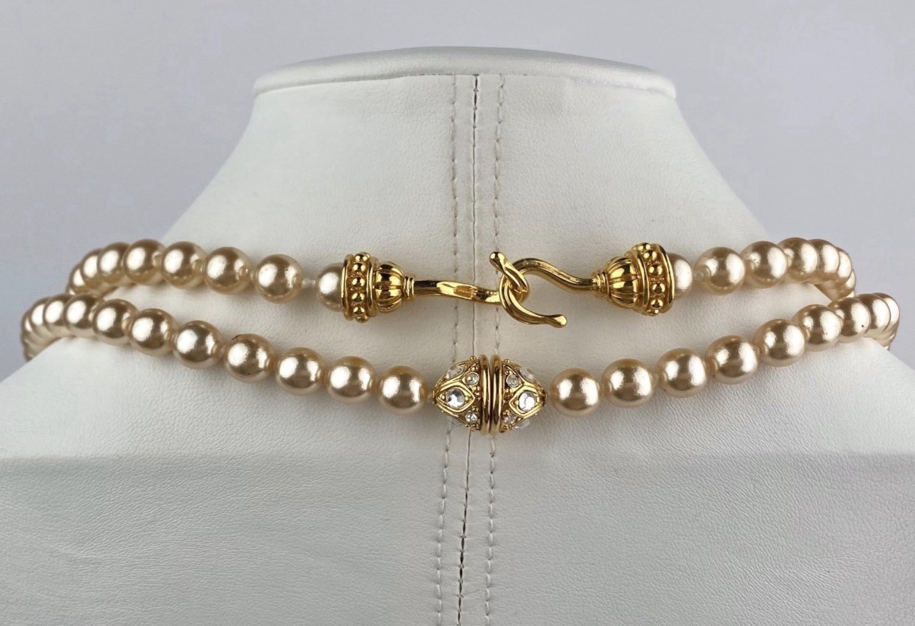 Nolan Miller Vintage Champagne Faux Pearl Necklace Set of 2 Gold Tone Signed