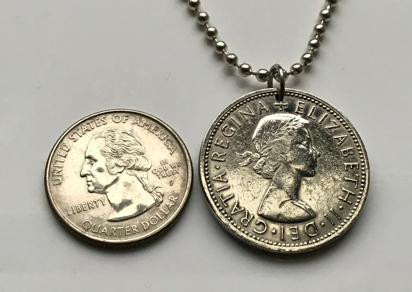 United Kingdom England 2 Shillings coin pendant English tudor rose London 001772