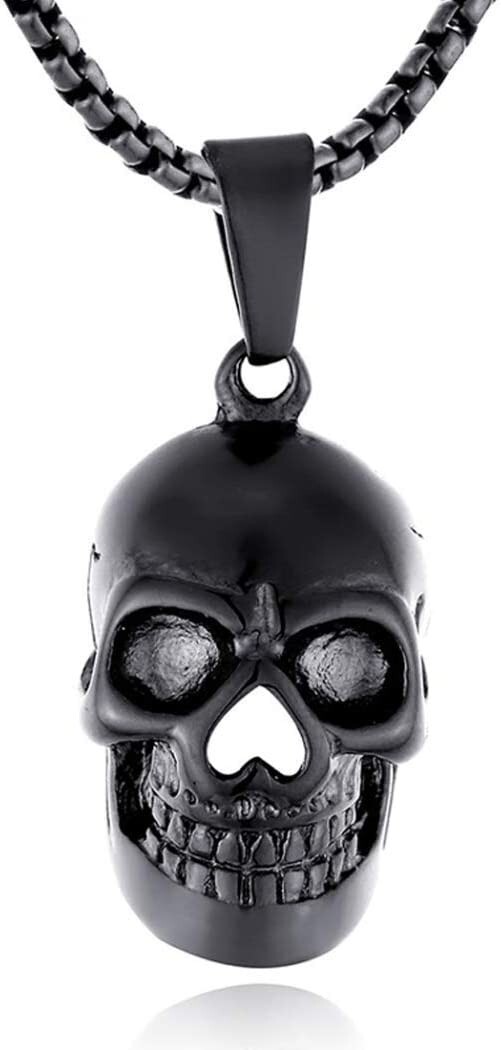 Black Skull Pendant Necklace – Steampunk, Goth, Biker , Punk Jewelry