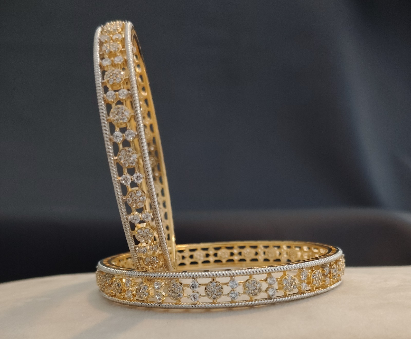 Runa Dual Tone Circular Diamond Style Designer Bangles Roz Jewellers.