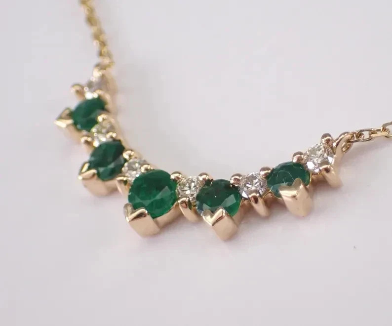 1.75Ct Simulated Emerald & Diamond Curved Bar Pendant Necklace 14k Gold Plated