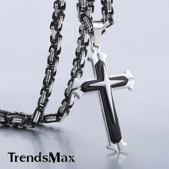 Mens Chain Silver Black Byzantine Box Stainless Steel Cross Pendant Necklace 22″