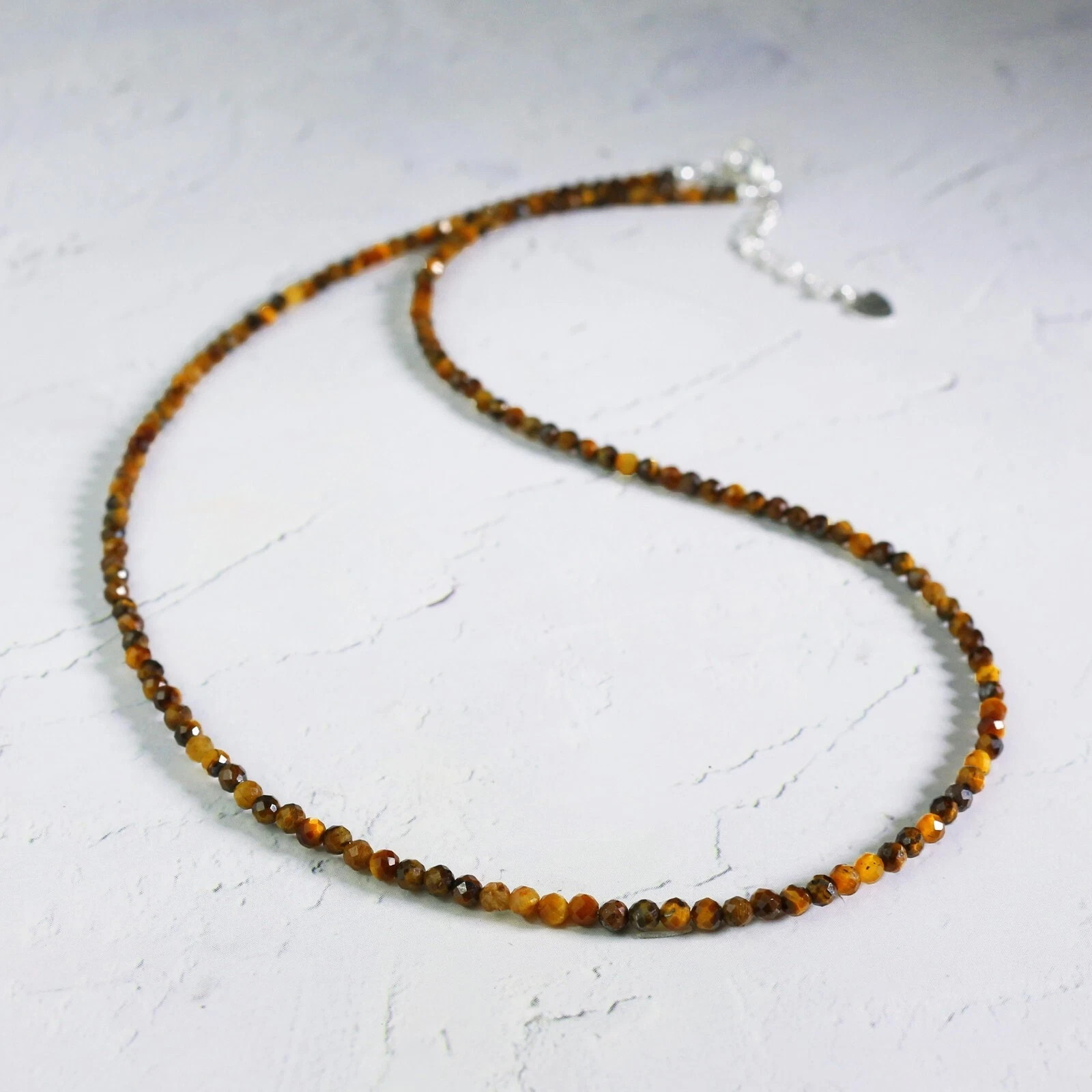 Natural Tiger’s Eye 2mm Beaded Choker Minimalist Healing Woman Crystal Necklace