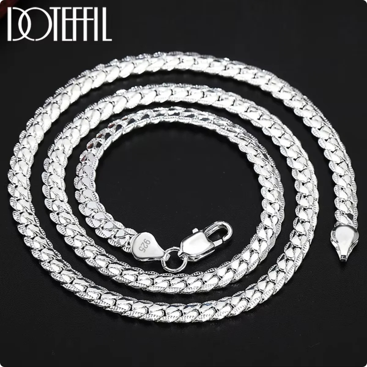DOTEFFIL 925 Sterling Silver 8/16/18/20/22/24 Inch 6mm Side Chain Necklace Brace