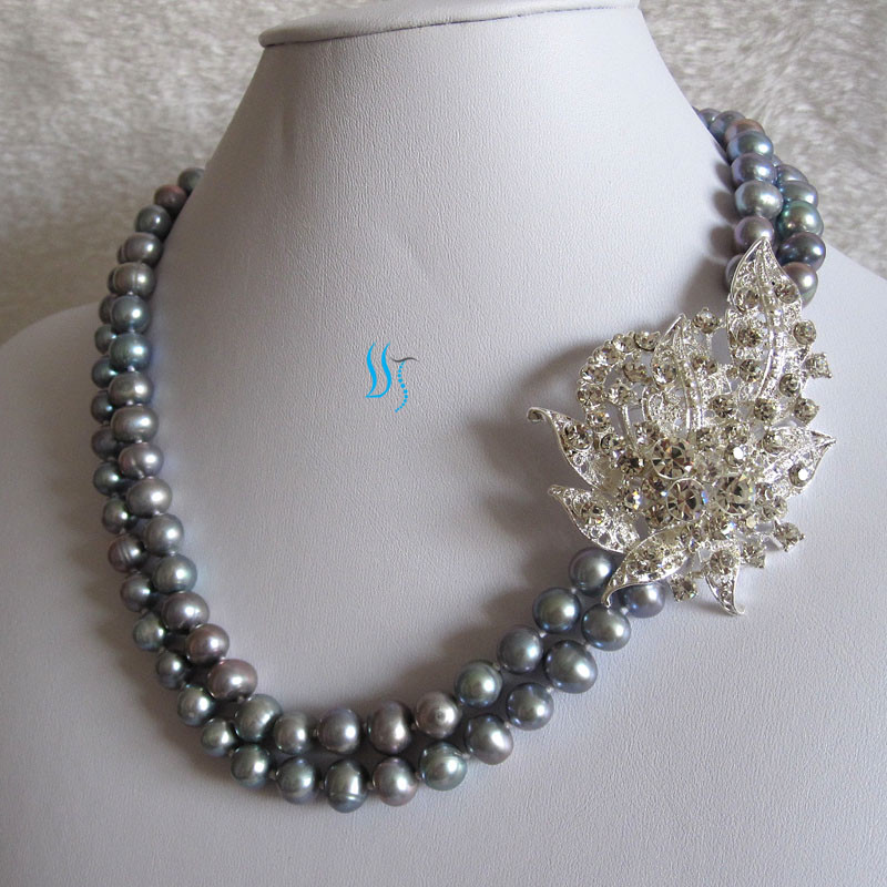 18-19″ 7-9mm 2Row Freshwater Pearl Necklace X2730 Jewelry——MORE COLORS