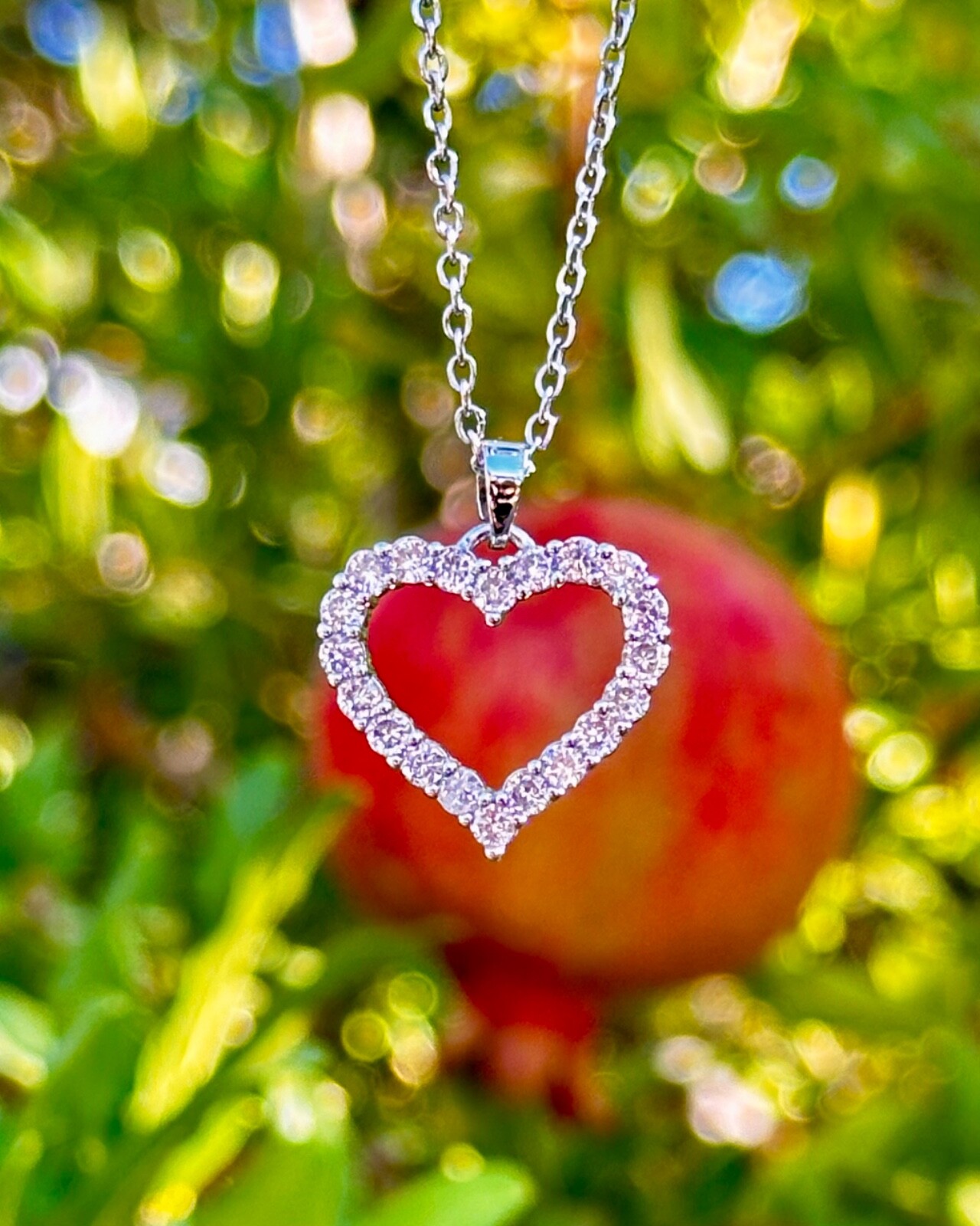 14K White Gold Plated – Lab-Created Diamond Women’s Heart Necklace