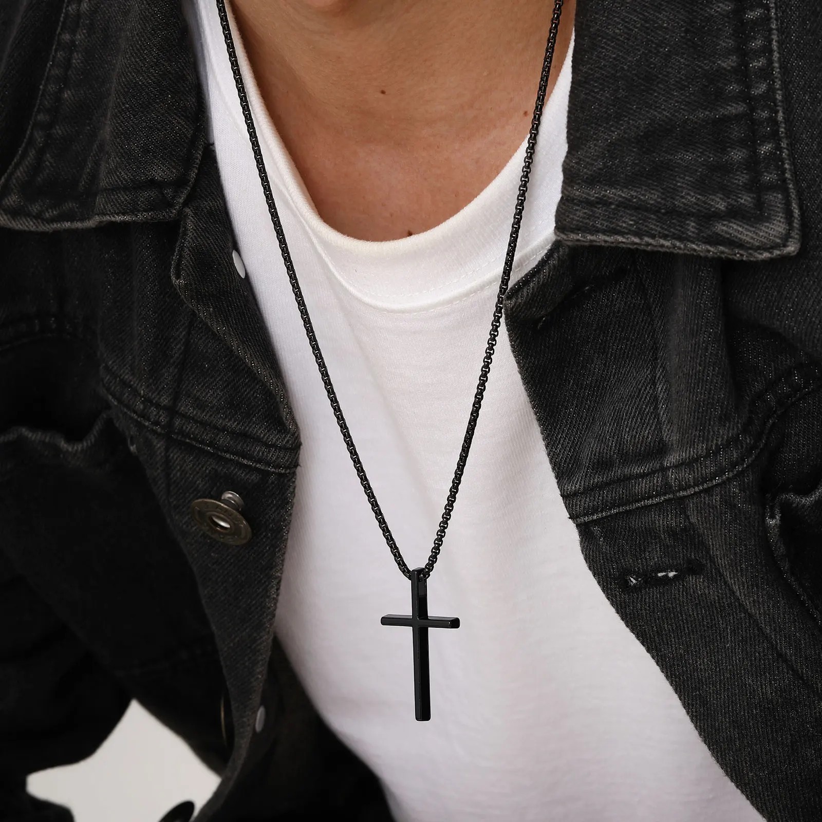Vnox Cross Necklace Stainless Steel Chain Silver Cross Pendant Men Women