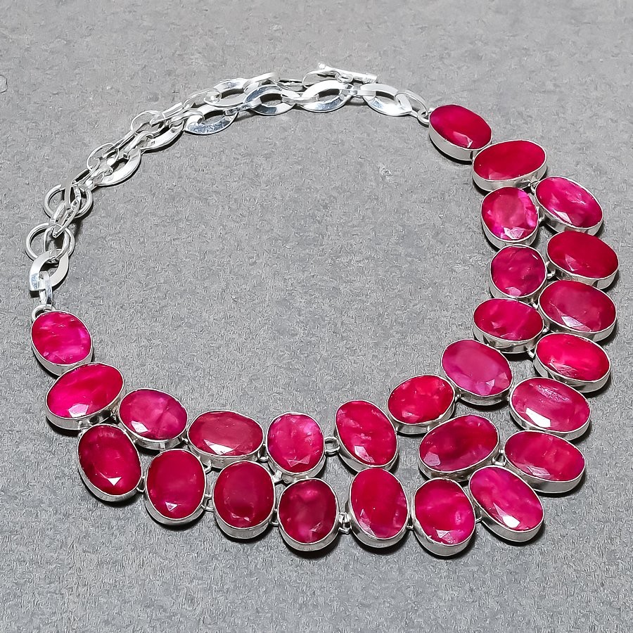 Faceted Red Kashmir Rubi Gemstone Handmade Fashion Jewelry Necklace 18″ SR 7298