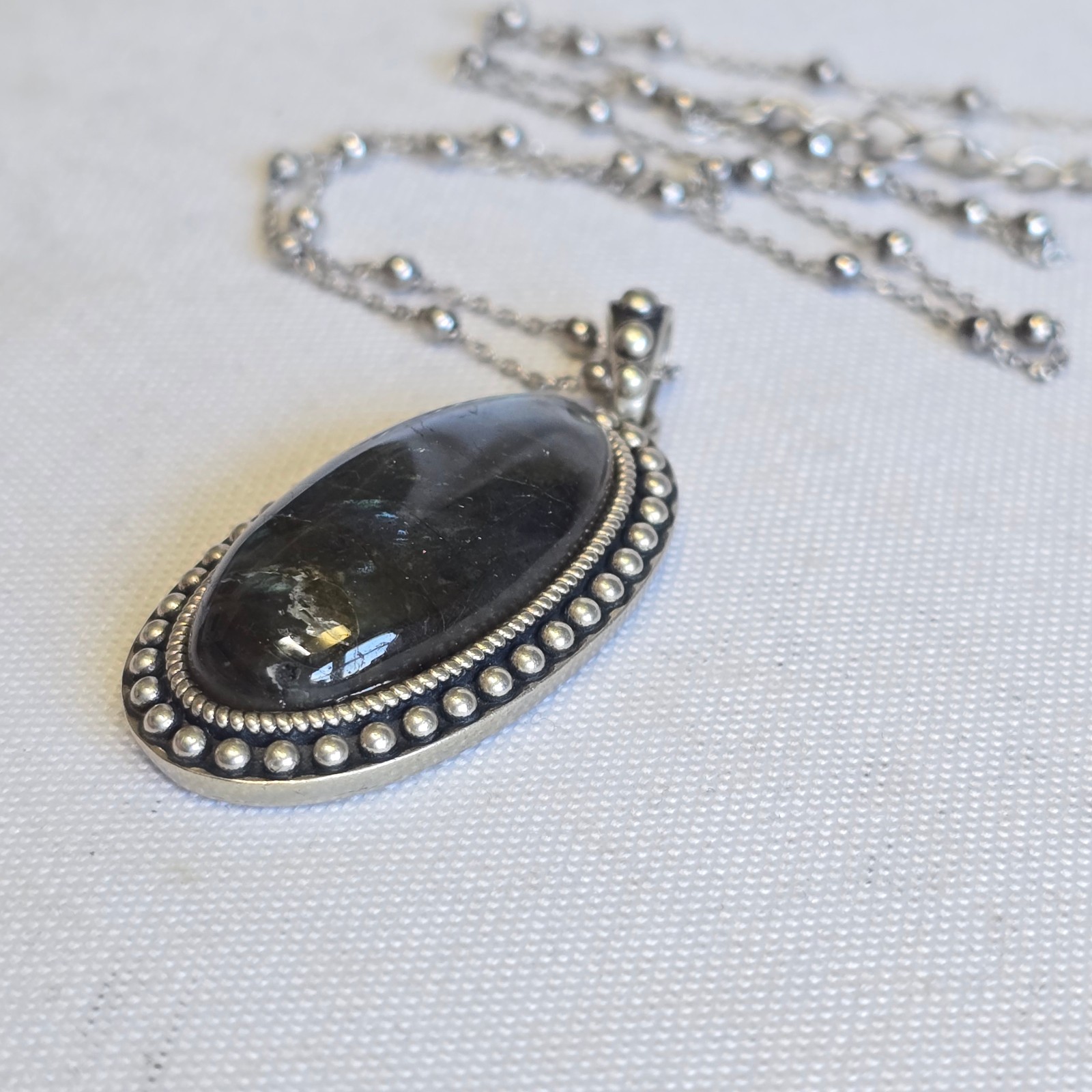 Sterling Silver Necklace 17.11g Fine Jewelry 20″ Labradorite Look *READ*