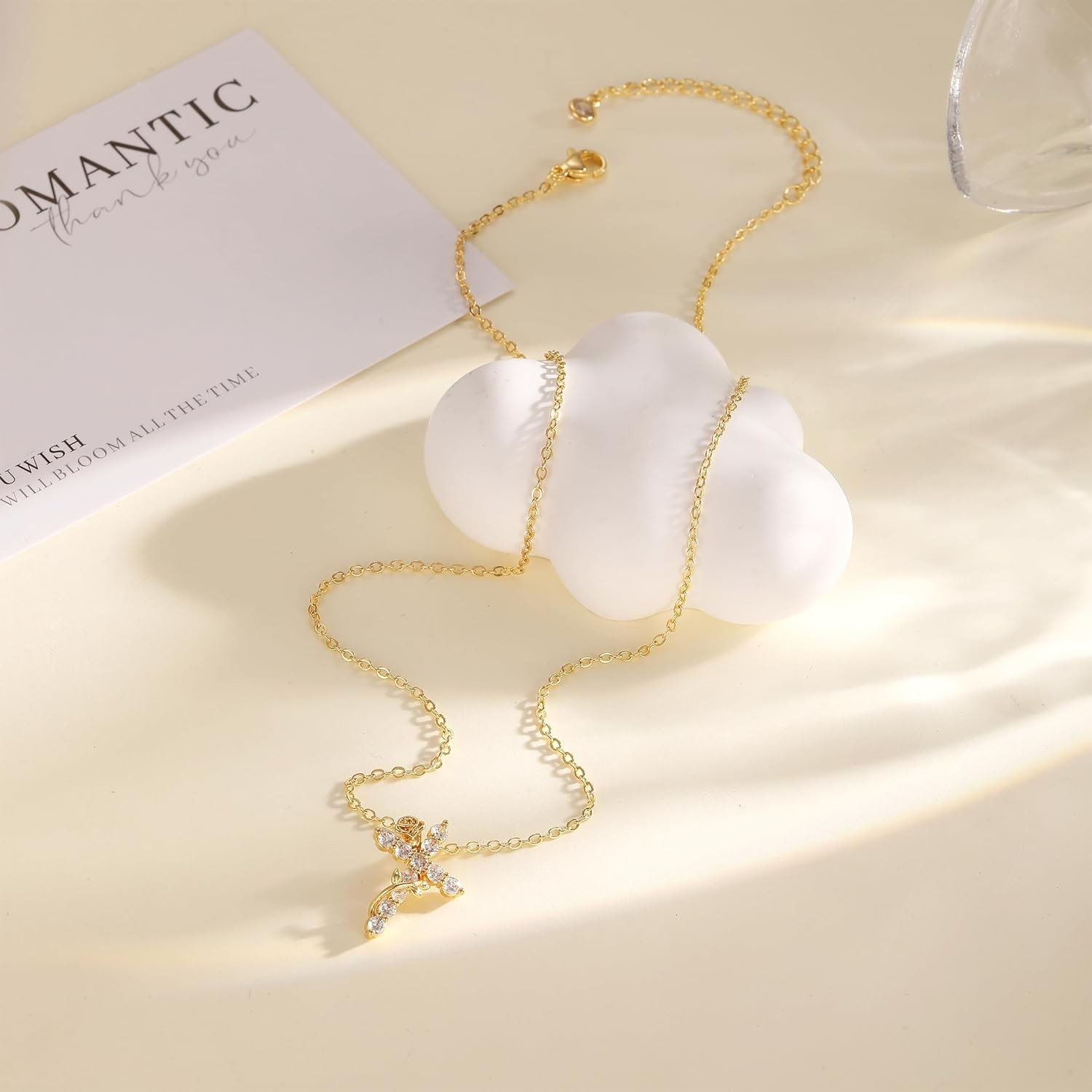 Gold Cross Necklace for Women Dainty 14K Gold Plated Diamond Cross Pendant Neckl