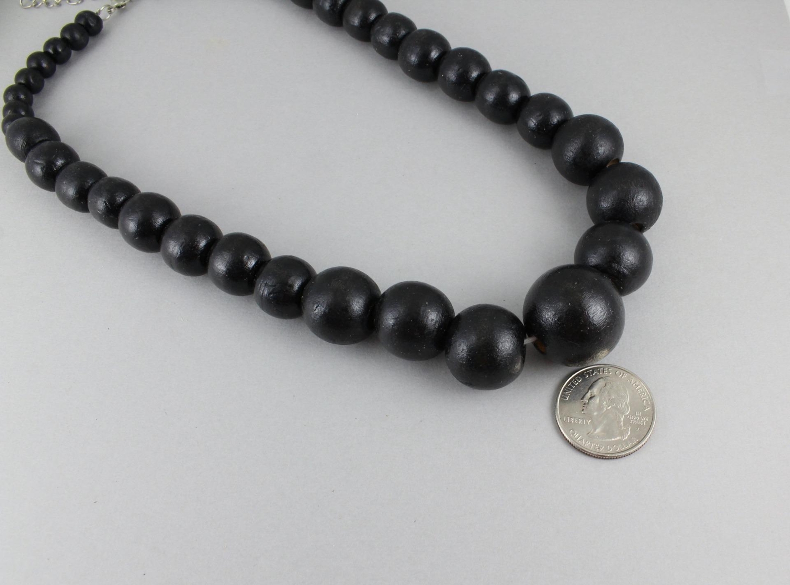 Black wood necklace bead big chunky bead 18-20″ long necklace beaded wooden