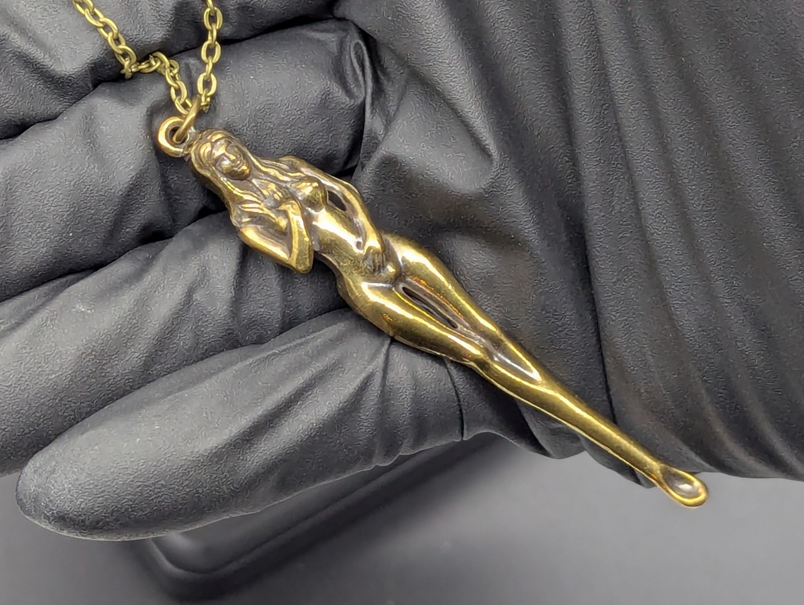 24″ Antiqued Bronze Retro Burlesque Nudie Girl Spoon w/ Steel Link EDC Necklace