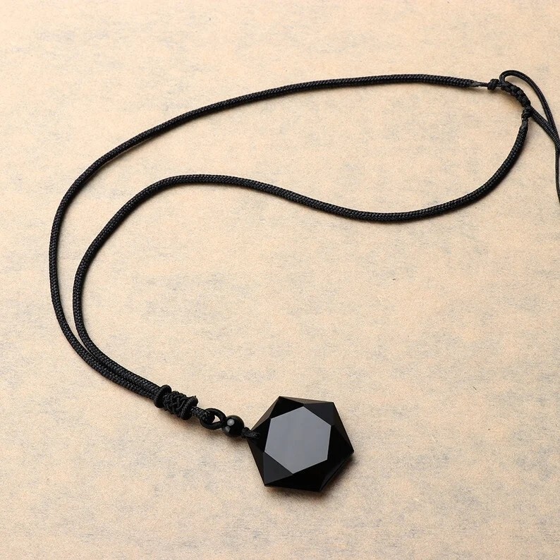 Genuine Obsidian Hexagon Pendant Talisman Healing Protection Chakra Men Necklace