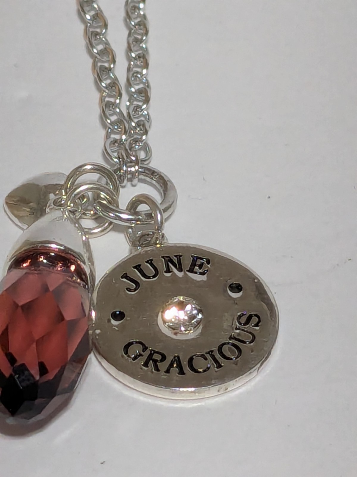 Silver Tone June Birthstone Charm/Pendant Necklace With Faux Alexandrite 18″