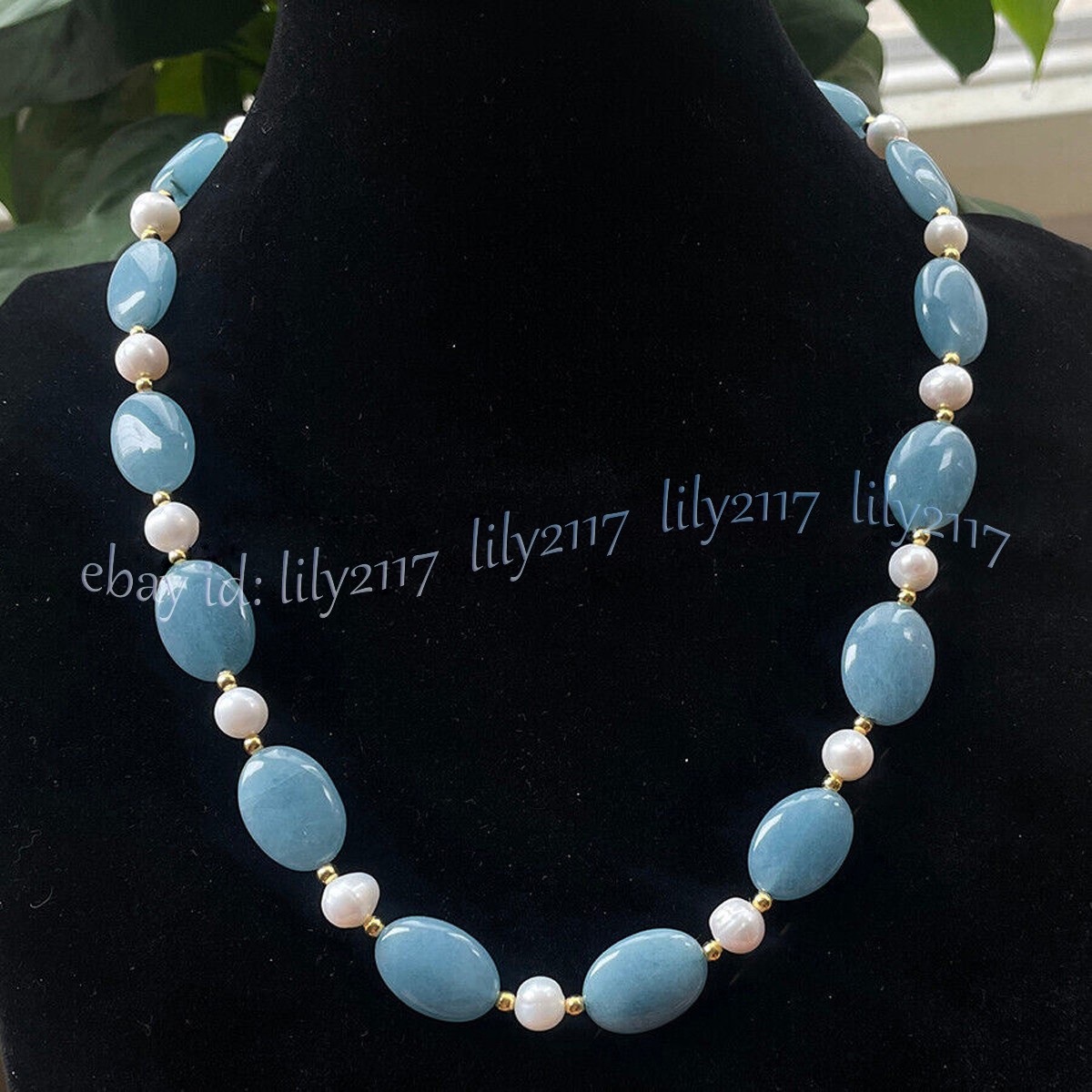 13x18mm Natural Blue Aquamarine Oval Gemstone White Pearl Necklace 14-48 inches