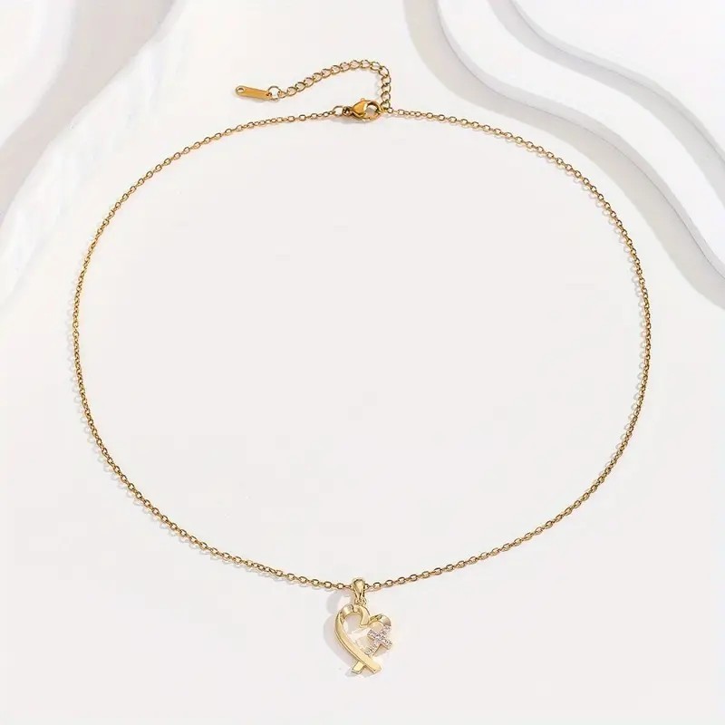Gold Heart Cross Pendant Necklace Christian Jewelry Gift Women Faith Love Chain