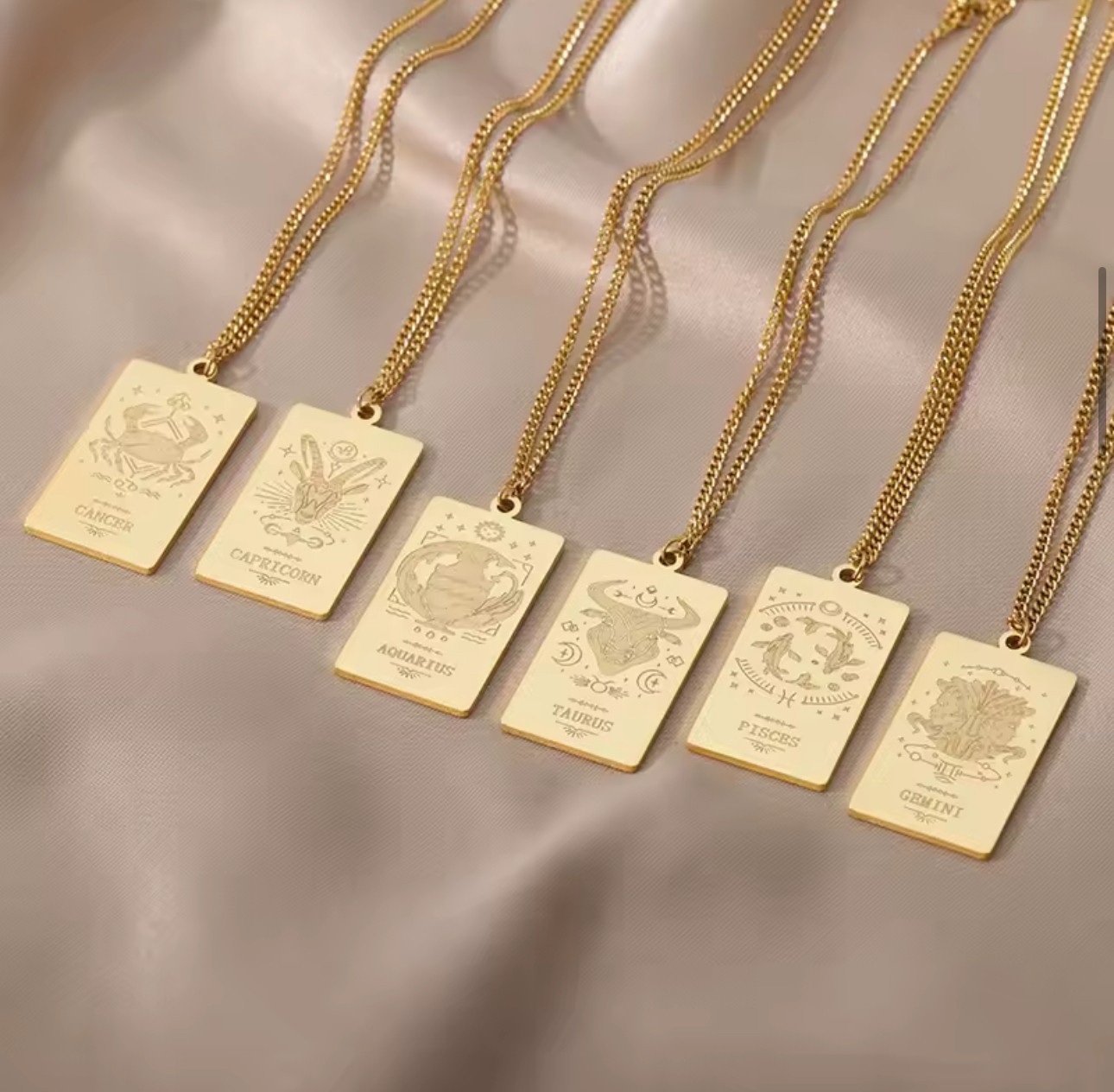 Horoscope 12 Zodiac Signs Necklace Pendant in Gold or Silver Astrological Gift