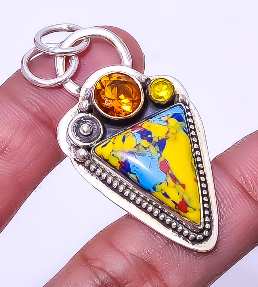 Mosaic Balloon Jasper 925 Sterling Silver Pendant 1.95″ A394