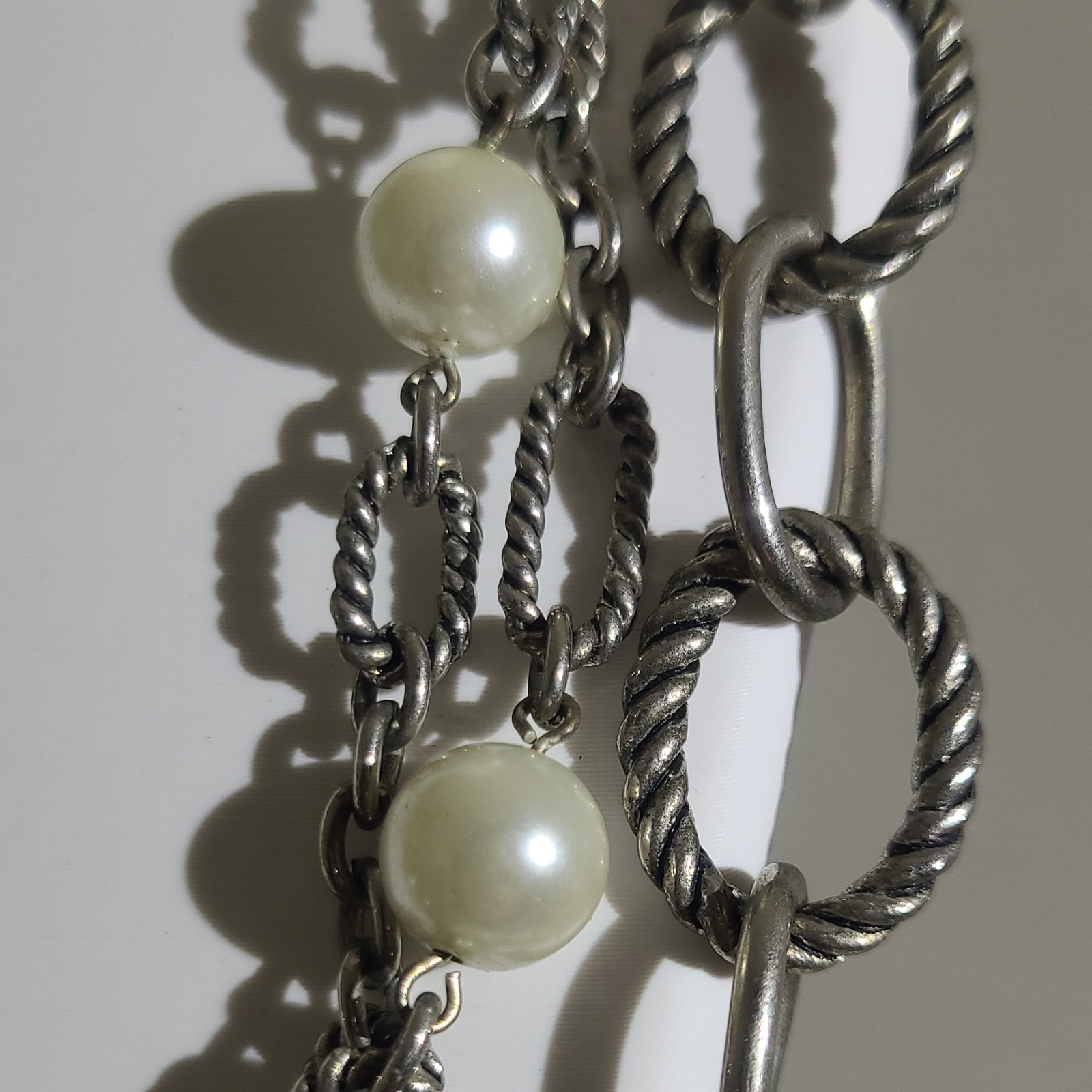 Belisimo By PREMIER Silver Tone Layered MultiStrand Chain Necklace Pearls Toggle