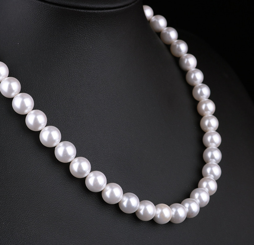 Bridal White Sea Shell Pearl Round Beads 18″ Choker Necklace Lobster Clasp S11