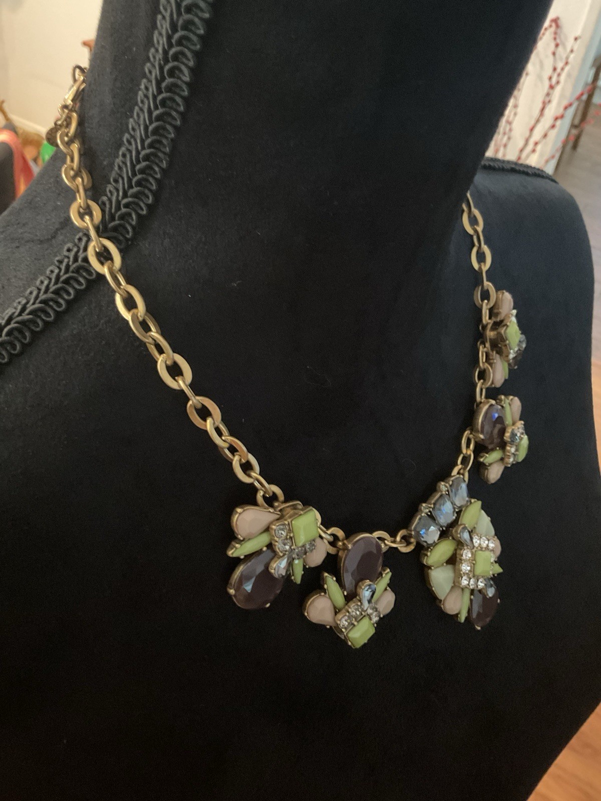 J. Crew Geometric Stone Crystal Art Deco Statement Necklace Multi Color