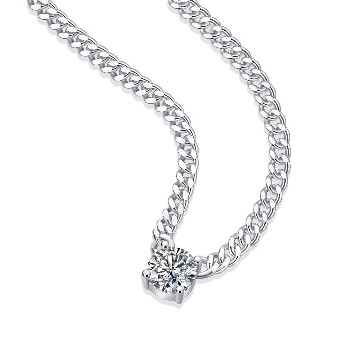 Women’s 925 Sterling Silver 1-3Ct Moissanite Miami Cuban Link Chain Necklace