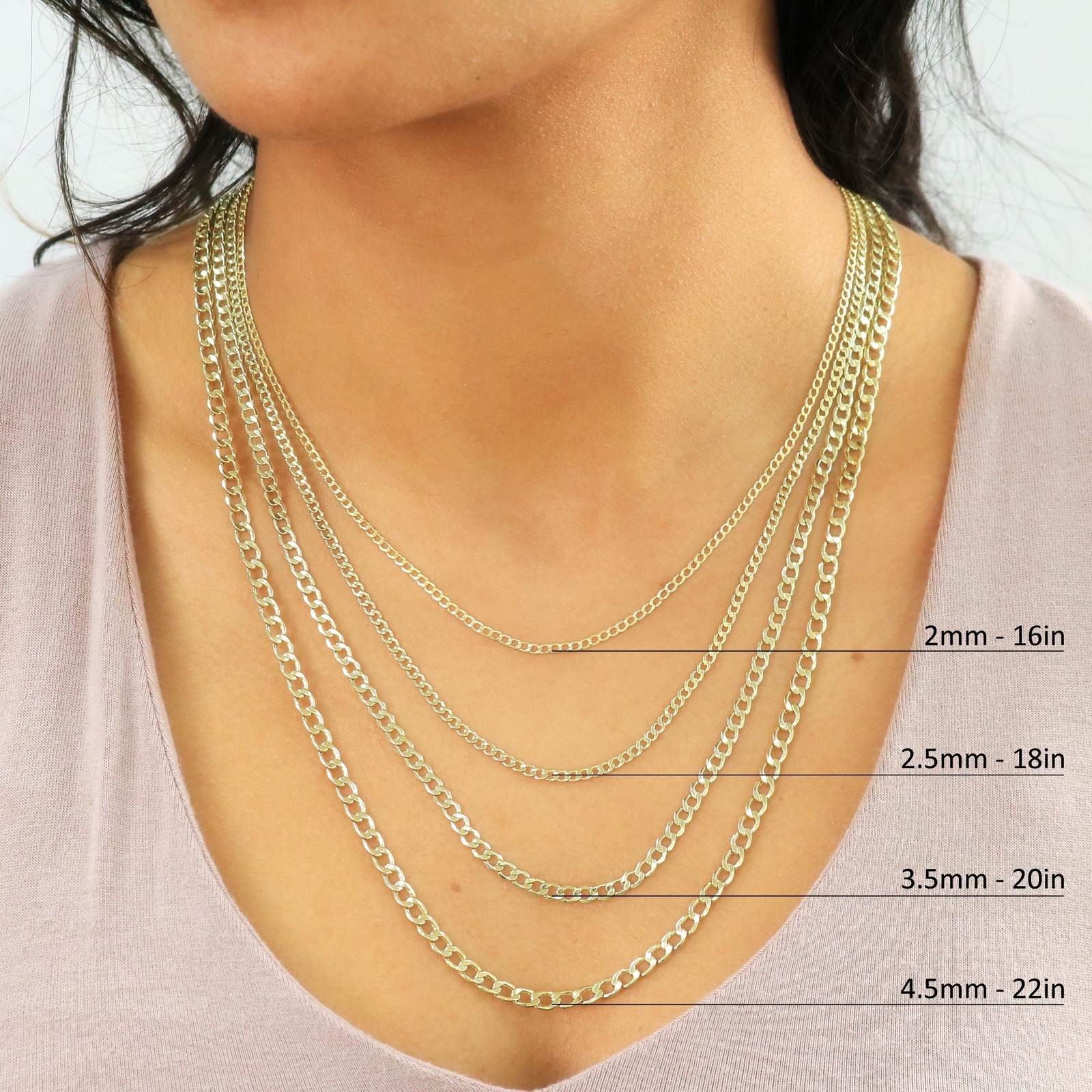 10K Yellow Gold 2mm-7.5mm Curb Cuban Chain Necklace Bracelet Men Women 7″- 30″