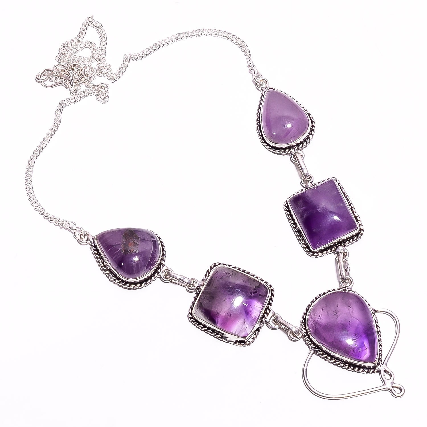 Anniversary Gift For Her Natural Star Amethsyt Chain Necklace 925 Silver