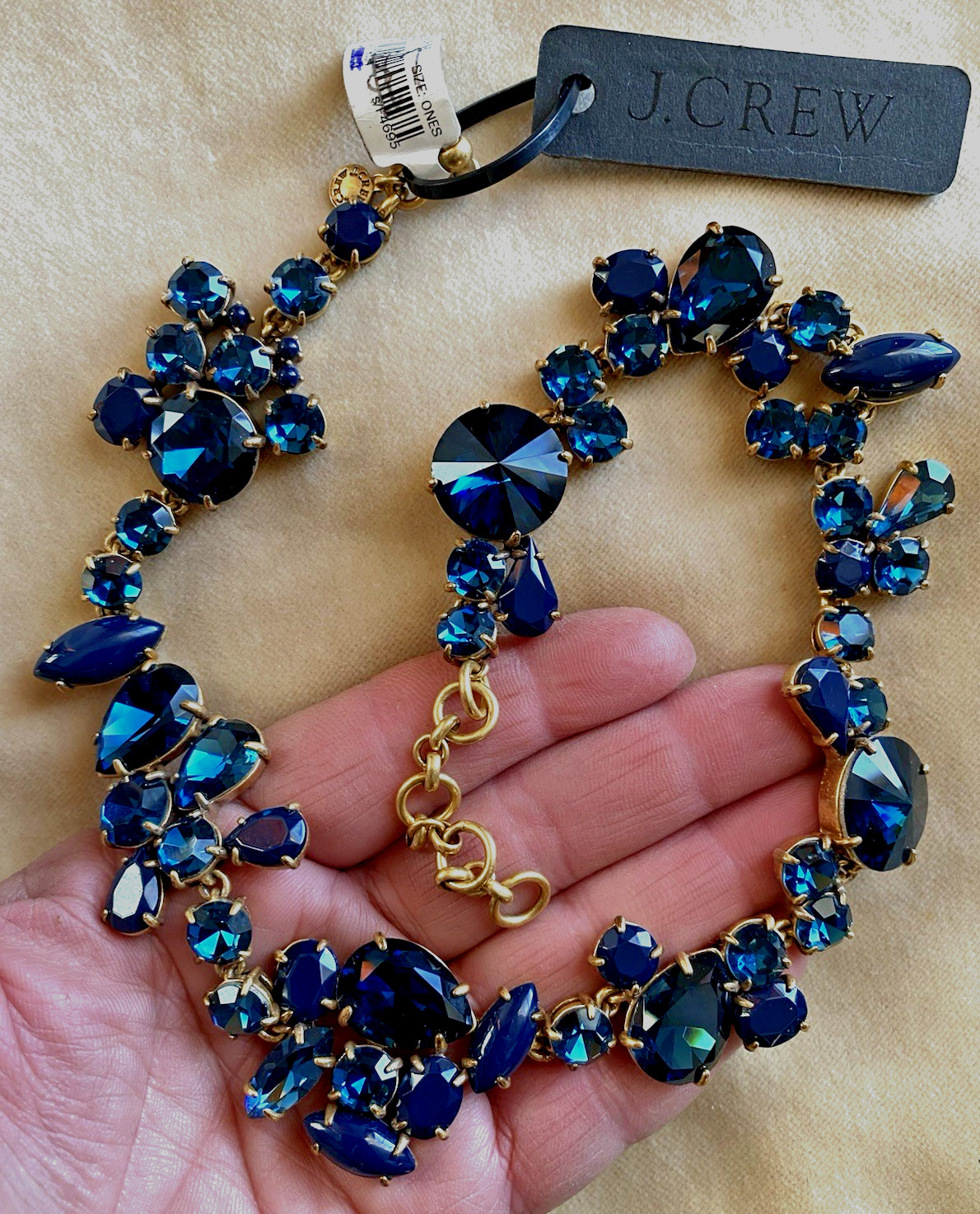 J. CREW Blue Crystal & Resin Goldtone 18″ Necklace NWT $110 STUNNING!