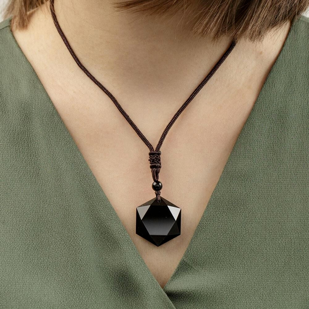 Natural Black Obsidian Stone Pendant Healing Fashion Amulet Unisex Necklace Gift