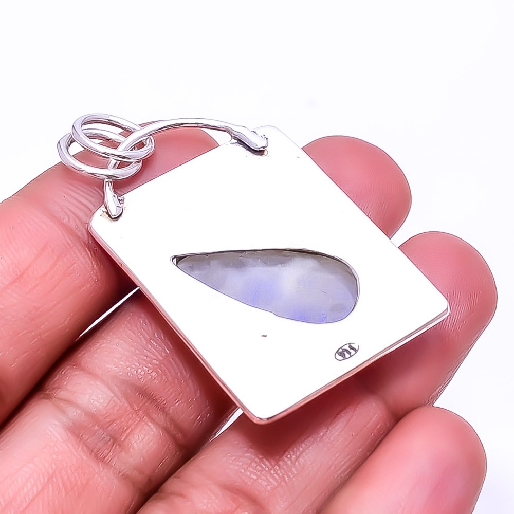Rainbow Moonstone – India Oxidised Designer 925 Sterling Silver Pendant 1.76″P53